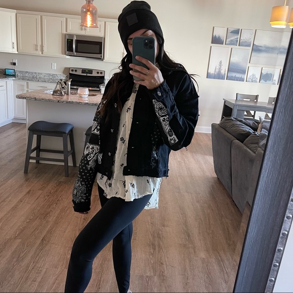 West Side Black Bandana Distressed Denim Jacket - Picture 14 of 14